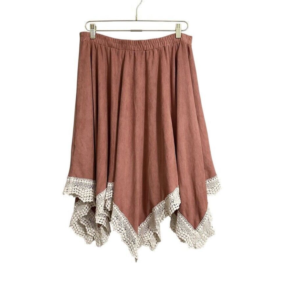 Hayden Faux Suede Midi Asymmetrical Skirt‎ Women's L Pink Crochet Fairycore Y2k
